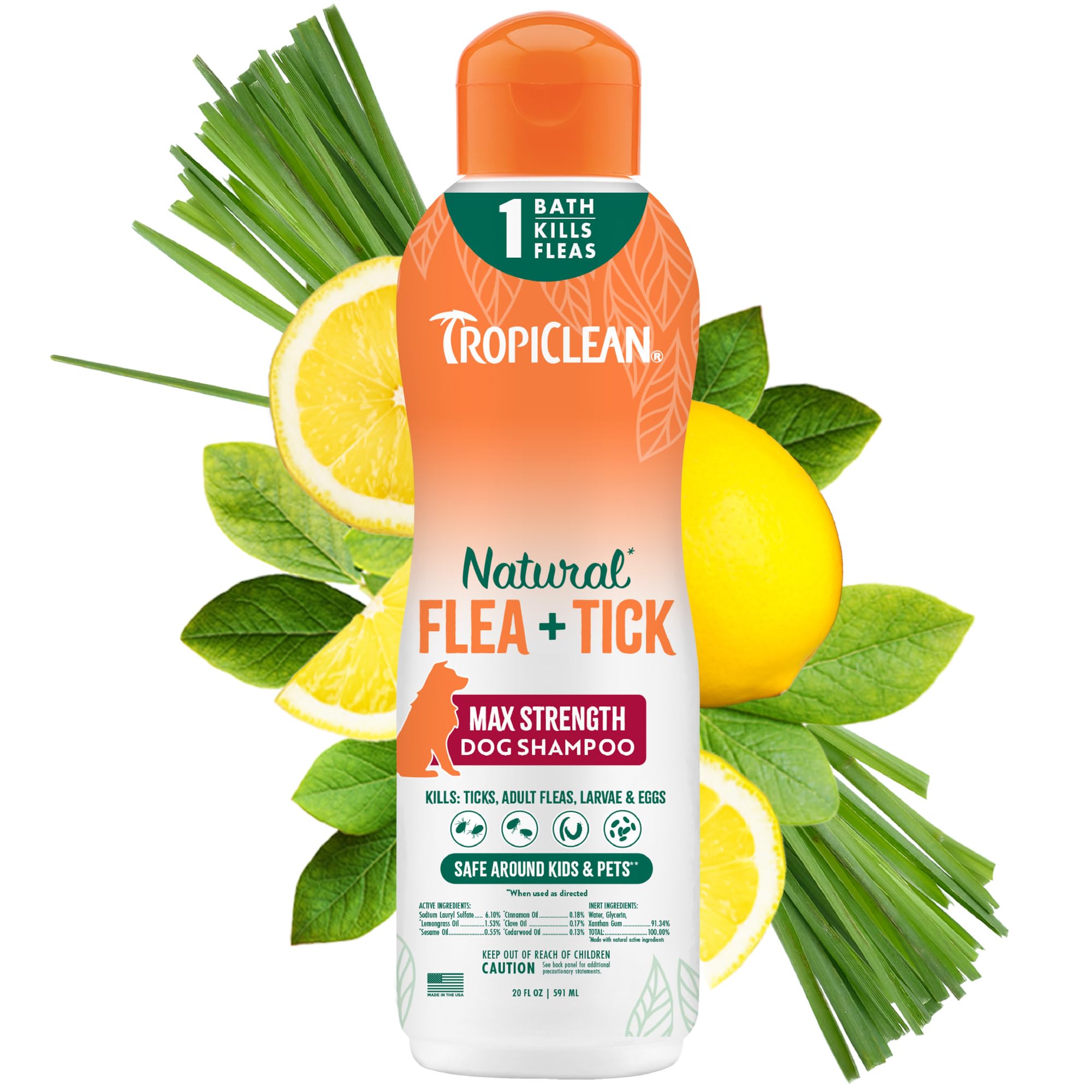 TropiClean Max Strength shampoo dog bath demonstrates pest control during cleansing