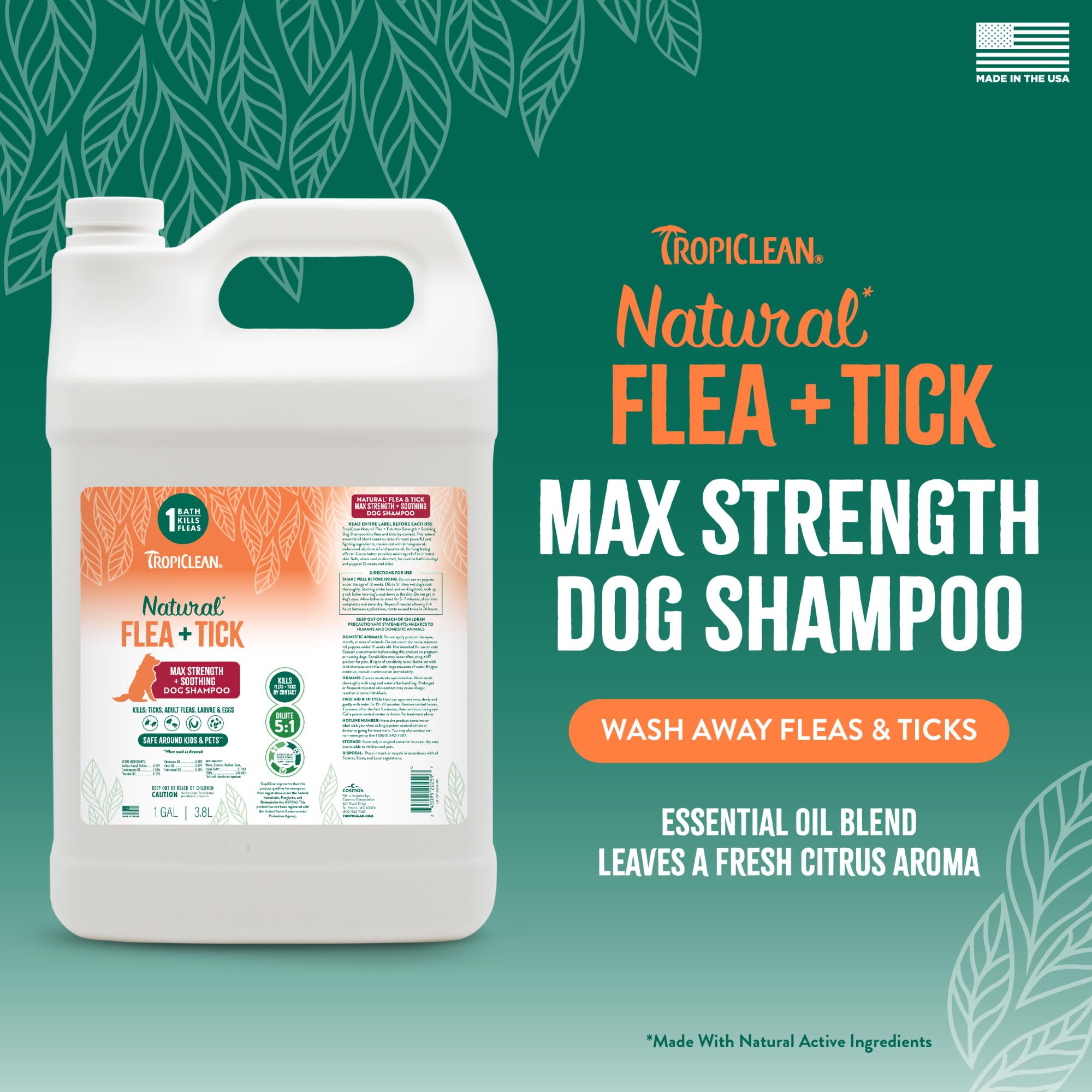 TropiClean Max Strength Shampoo dogs lather demonstrates effective pest removal in a single bath