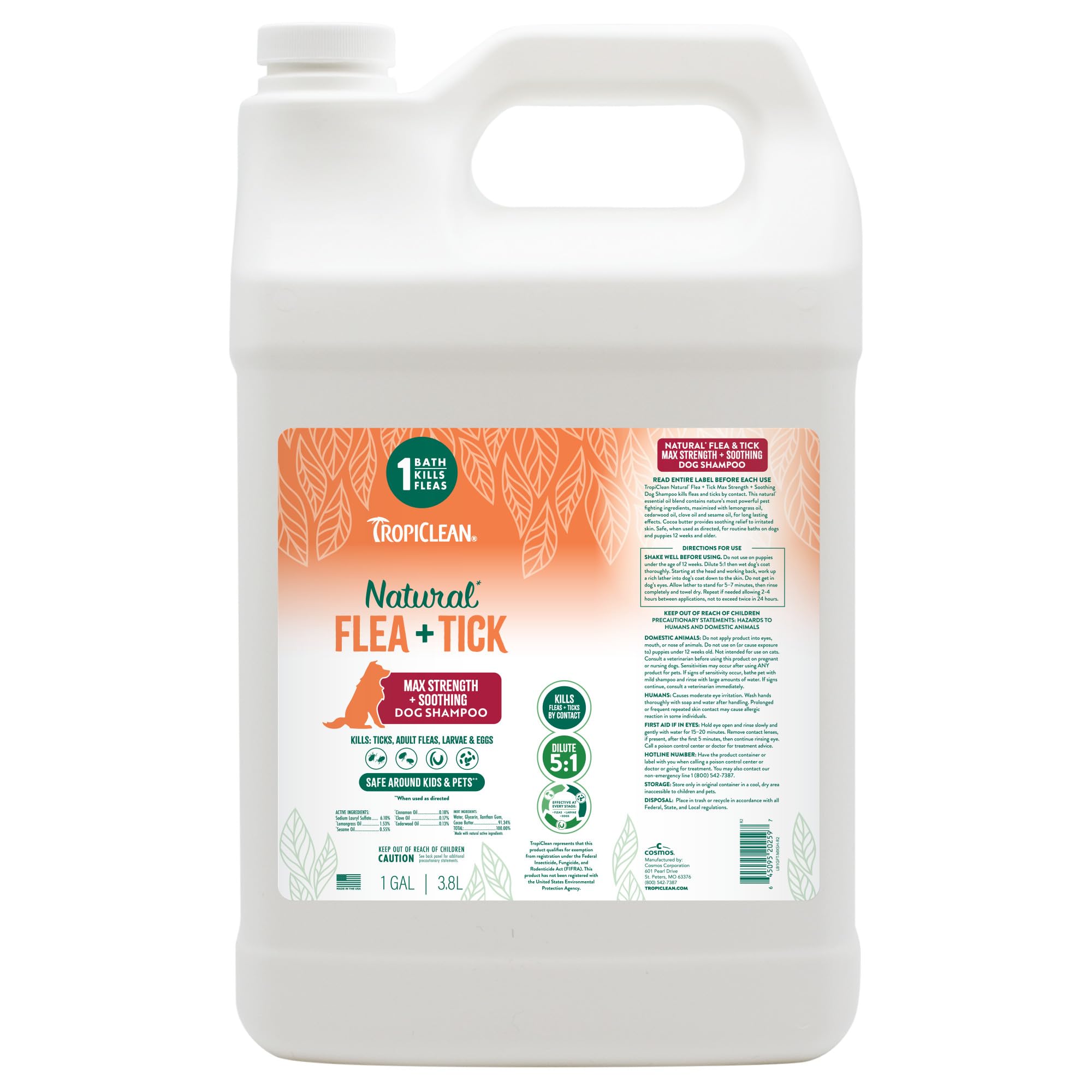 TropiClean Max Strength Shampoo pour action for fast flea and tick control during bath time