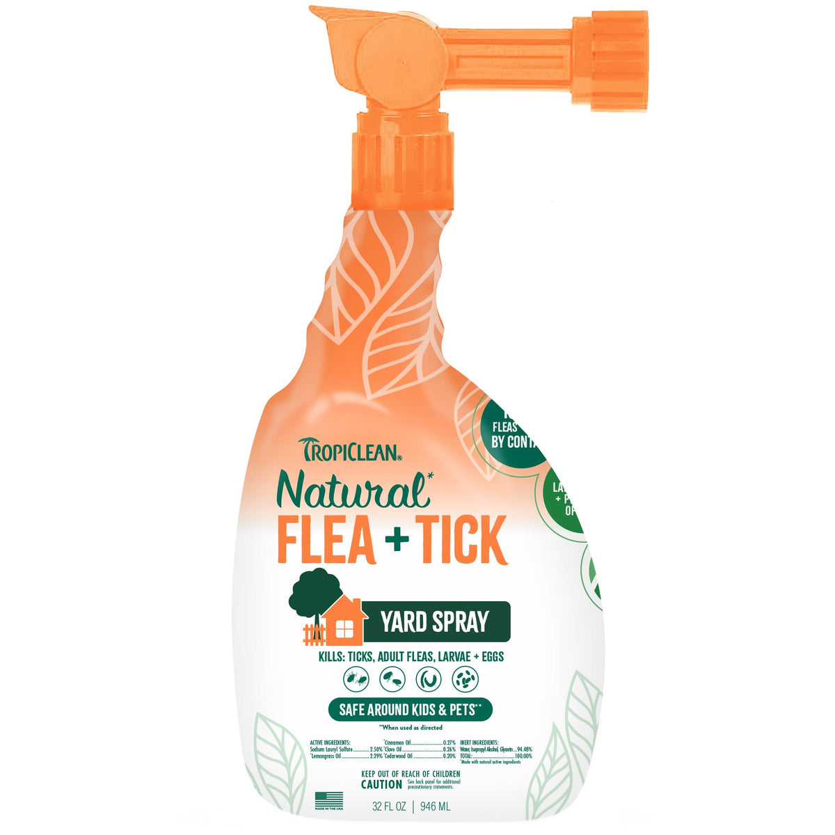 TropiClean nozzle-attachment enables easy hose application for outdoor pest control.