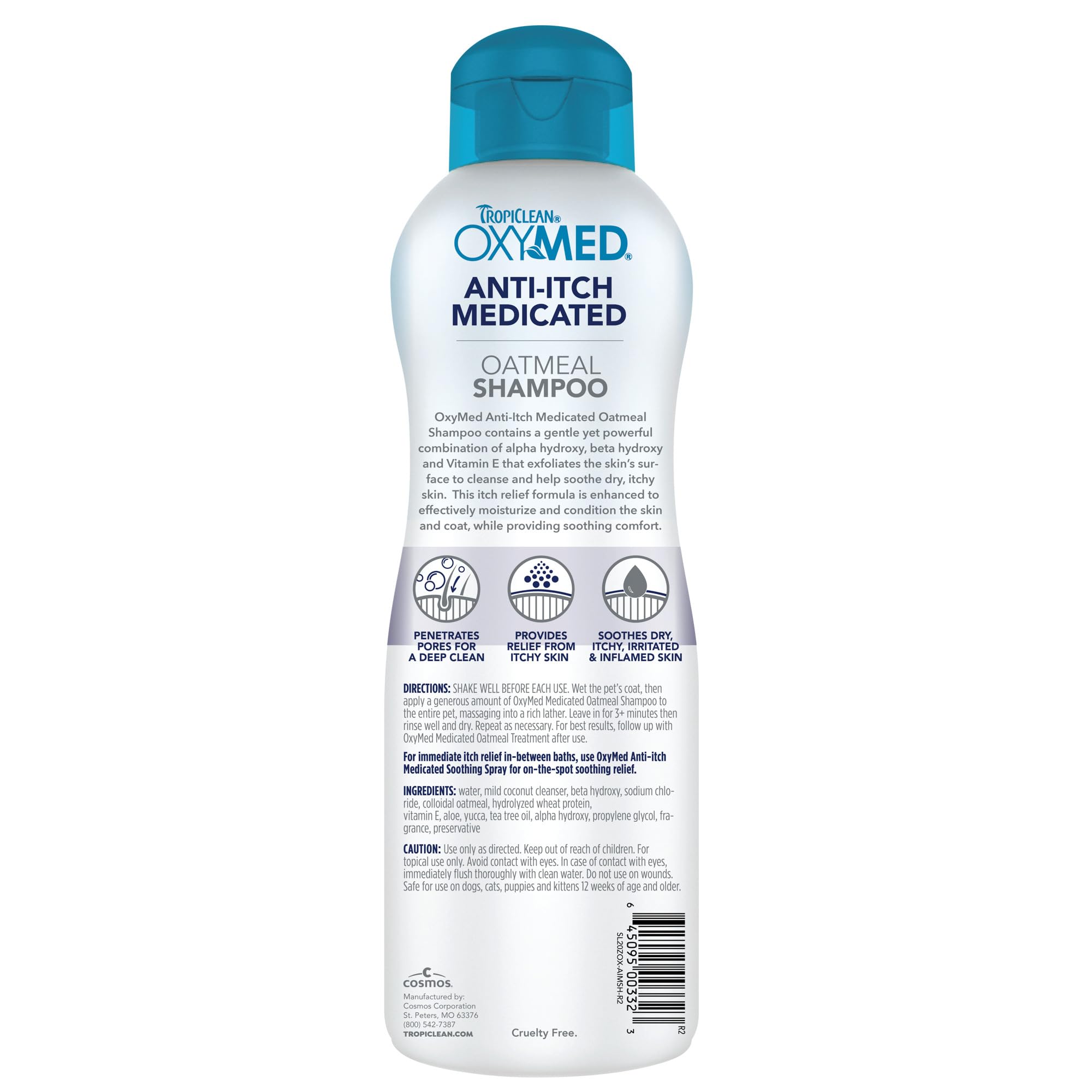 TropiClean Oxymed dog shampoo lather close-up for gentle cleansing of dry skin.