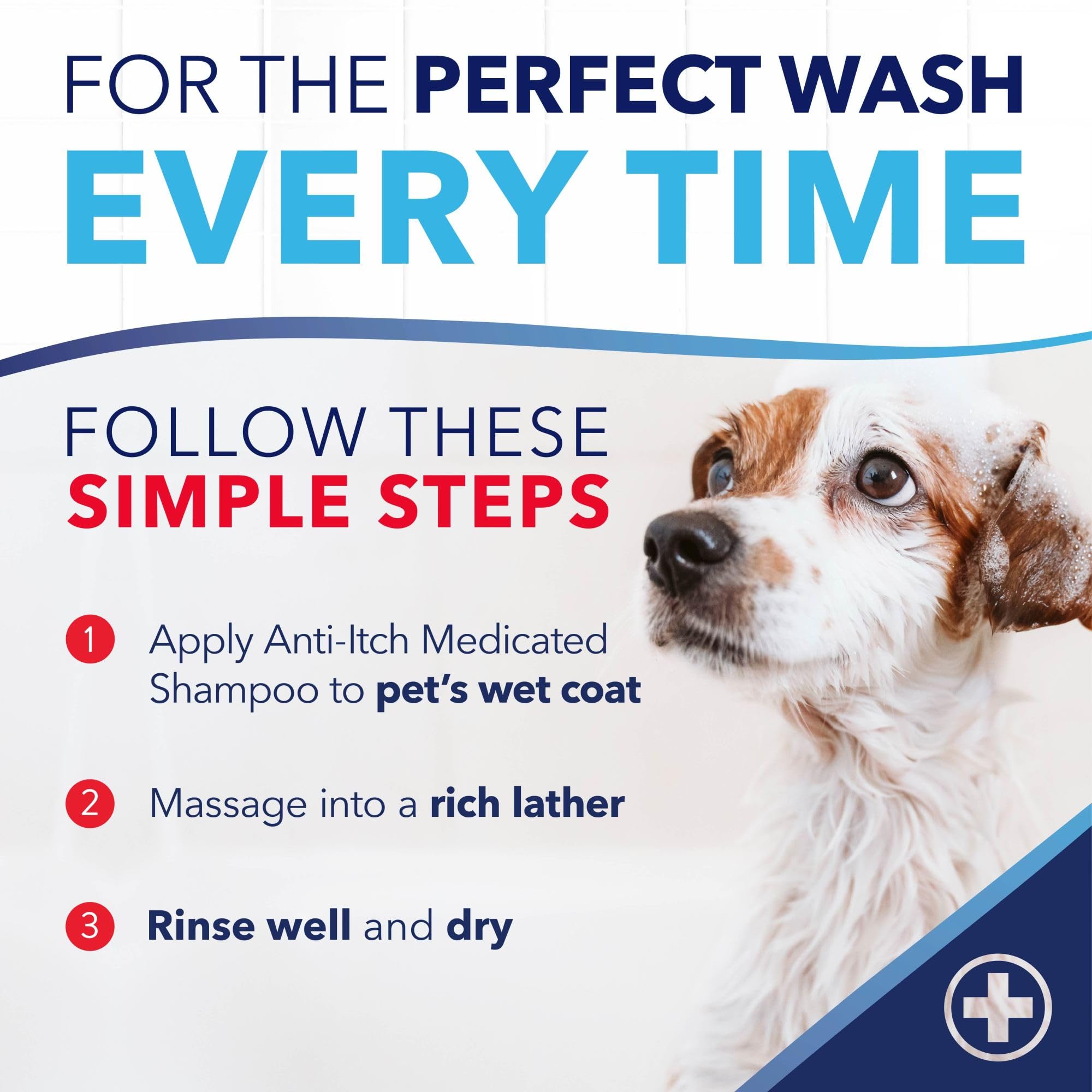 TropiClean Oxymed dog shower showing creamy lather ideal for sensitive skin.