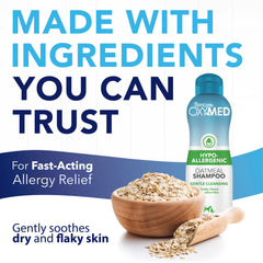 TropiClean OxyMed gentle cleanse with coconut cleanser offers mild cleansing for sensitive pets.
