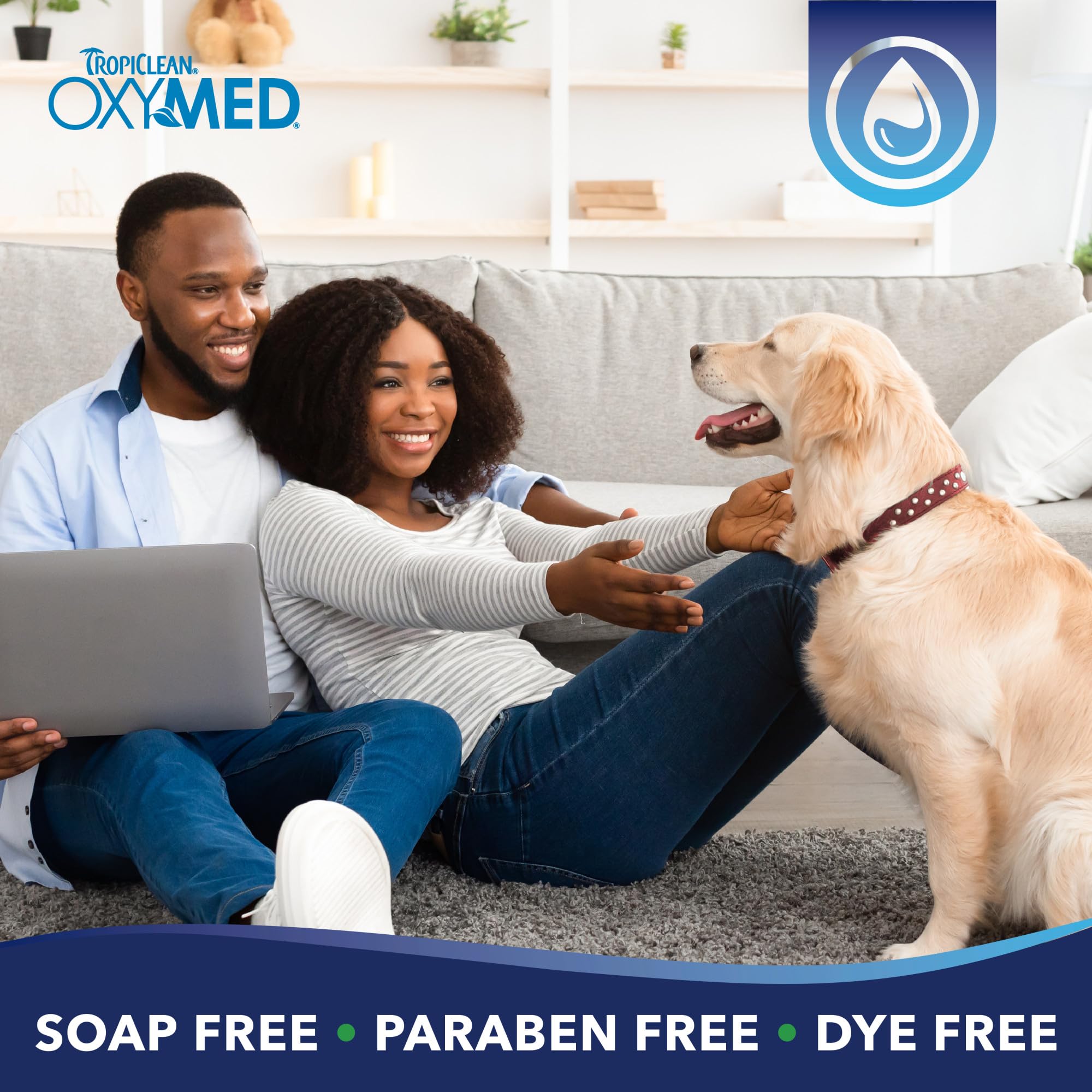 TropiClean OxyMed oatmeal relief shampoo conveys itch relief for dogs and cats.