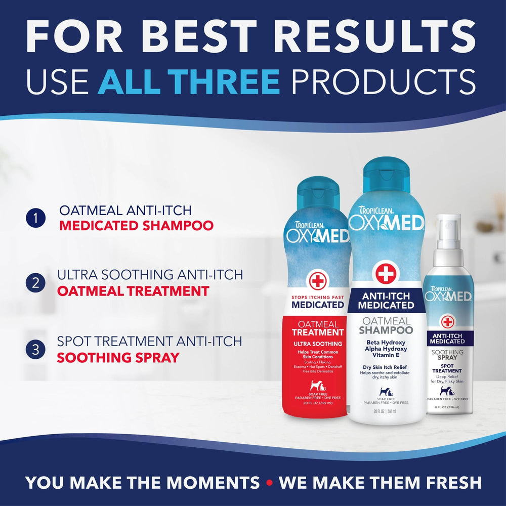 TropiClean Oxymed total care bundle display with complementary products.