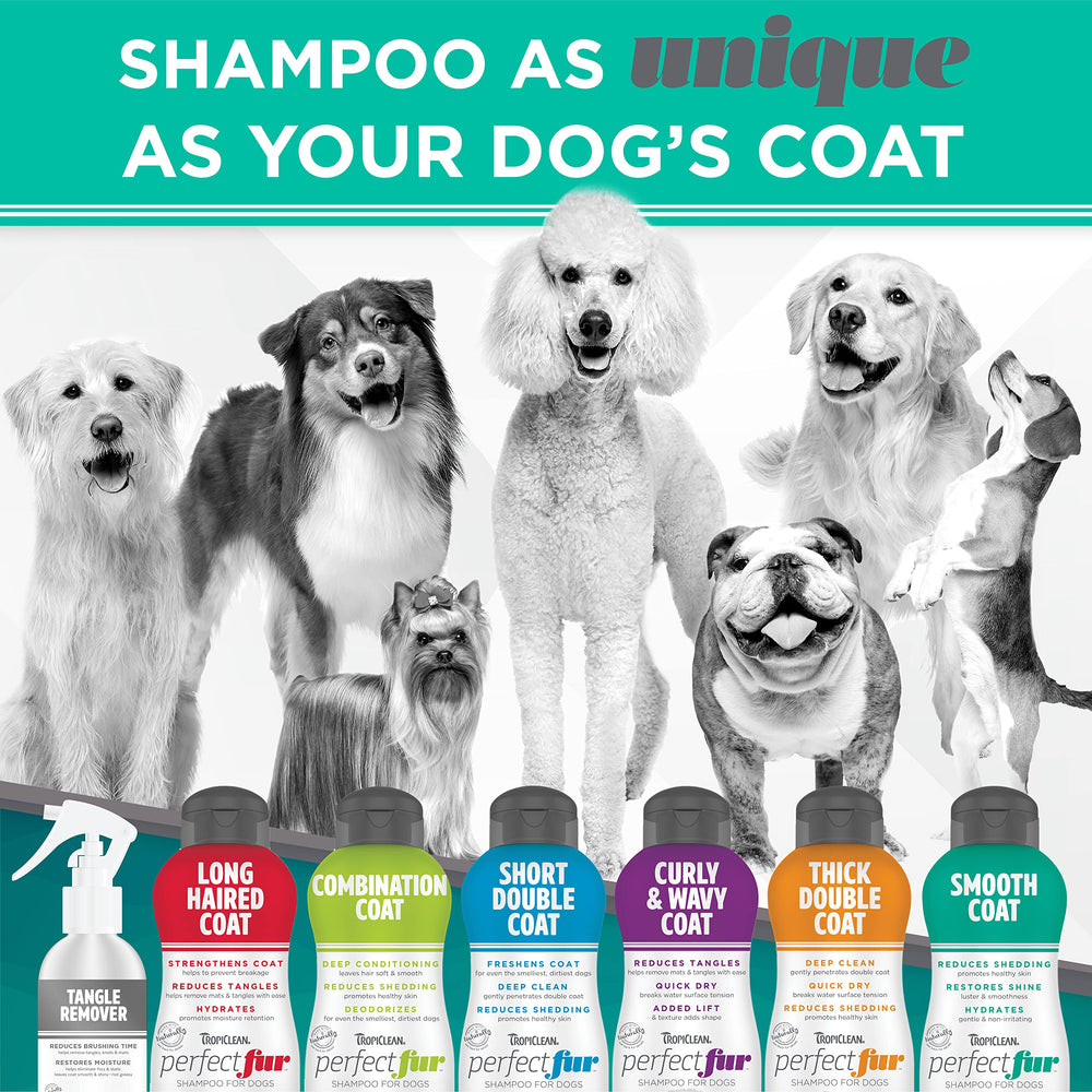 TropiClean Perfect Fur deshedding fruit extracts convey gentle cleansing and natural fragrance.