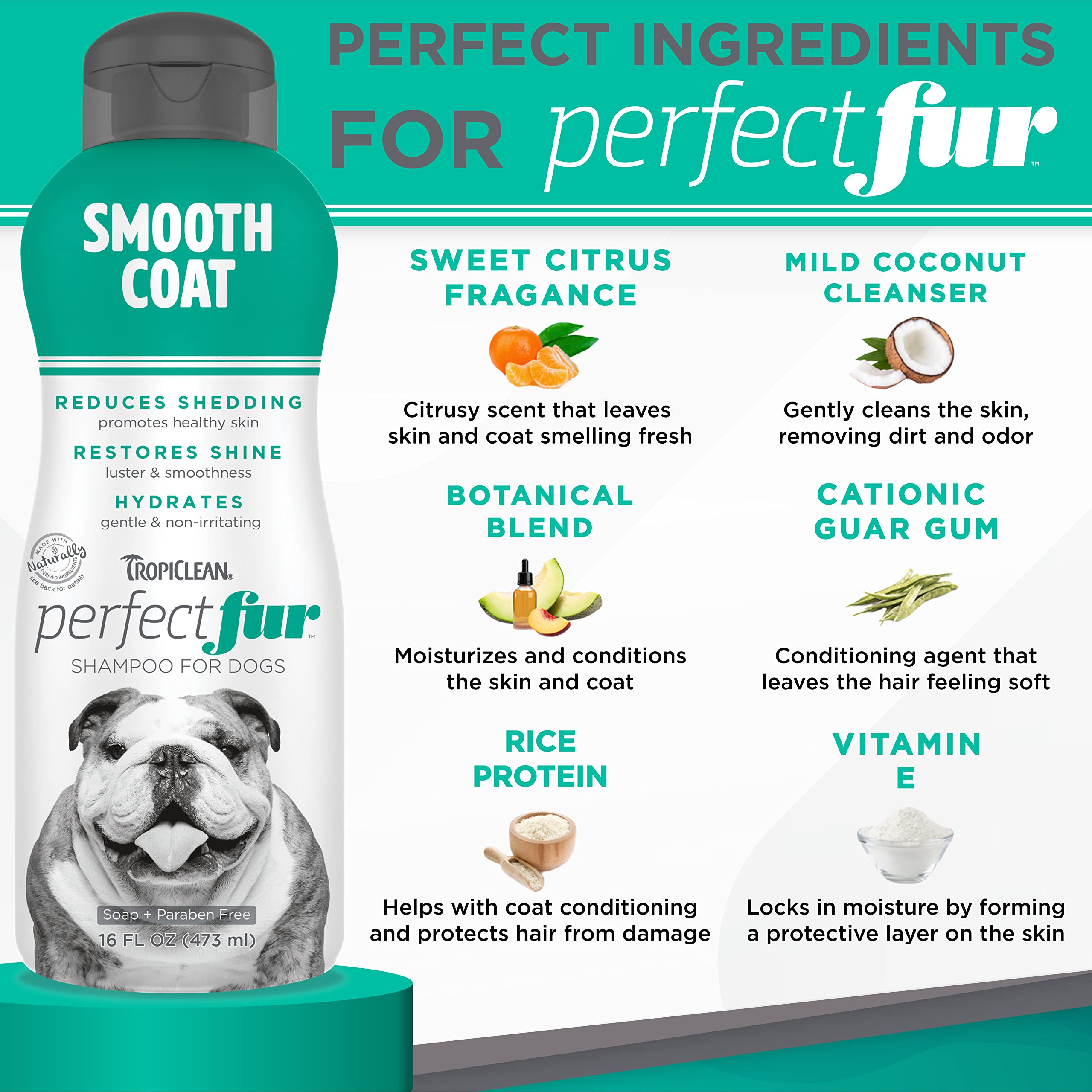 TropiClean Perfect Fur deshedding USA-made packaging signals quality and pet-safe care.