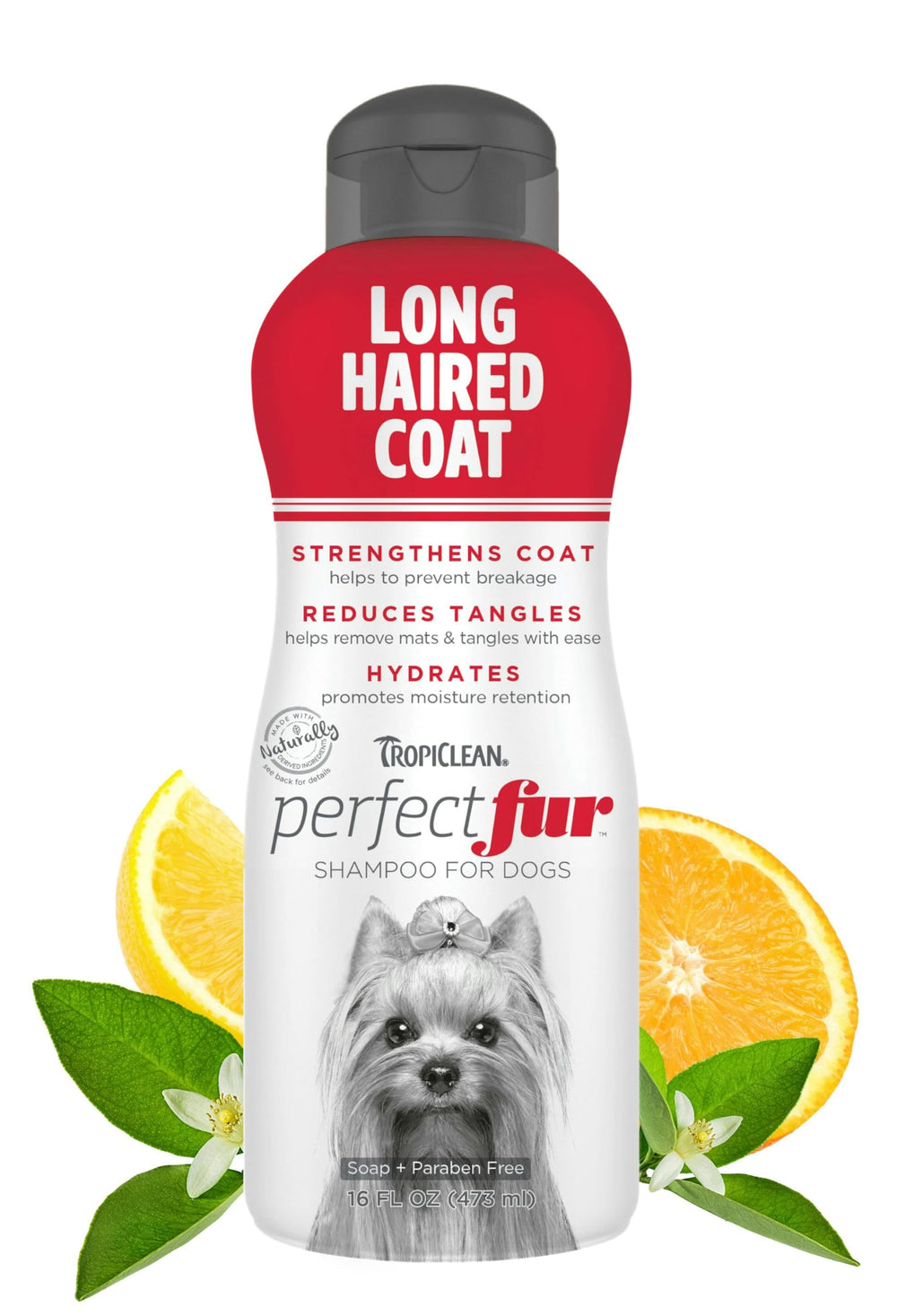 TropiClean Perfect Fur bottle showing detangling hydration for long coats