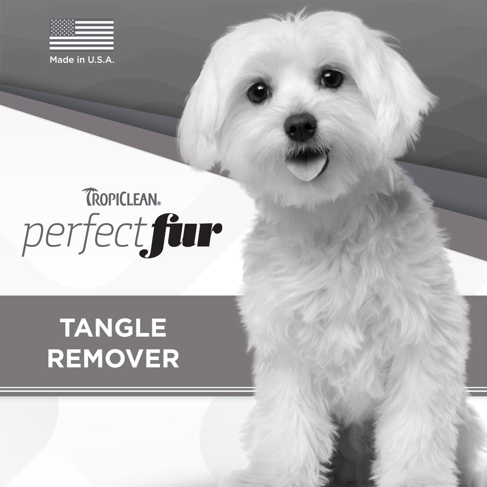 TropiClean Perfect FurDetangler Spray etiqueta frontal: fórmula suave para pelaje