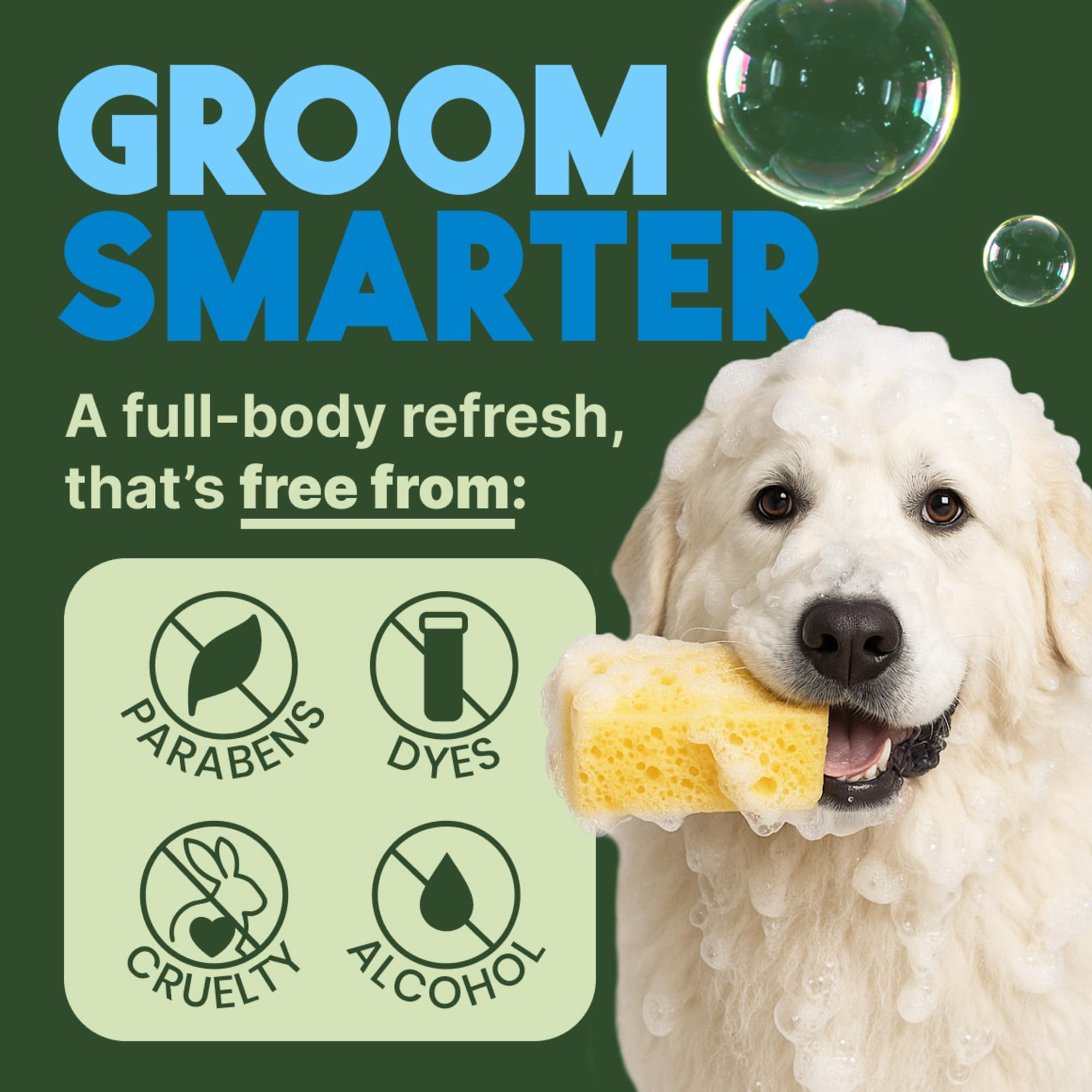 TropiClean puppy-safe grooming scene shows a gentle routine.