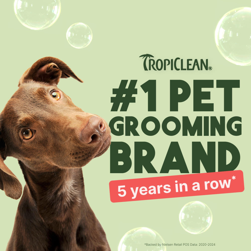 TropiClean puppy-safe label; gentle cleansing designed for young dogs.