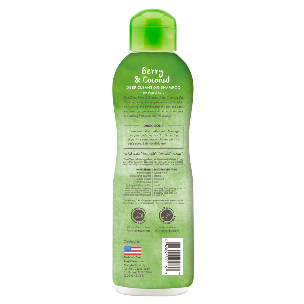 TropiClean champú para perros, aroma a bayas y durabilidad de la fragancia.