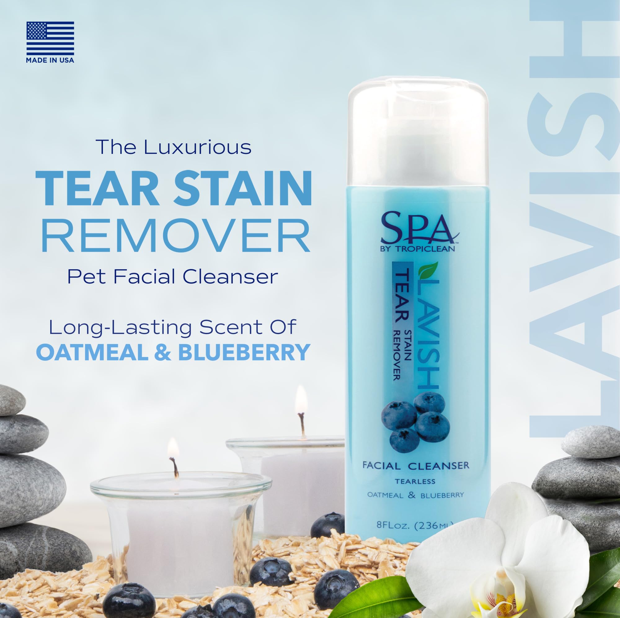 TropiClean SPA odor eliminator dog shampoo emphasizes fresh-smelling coat and odor control.