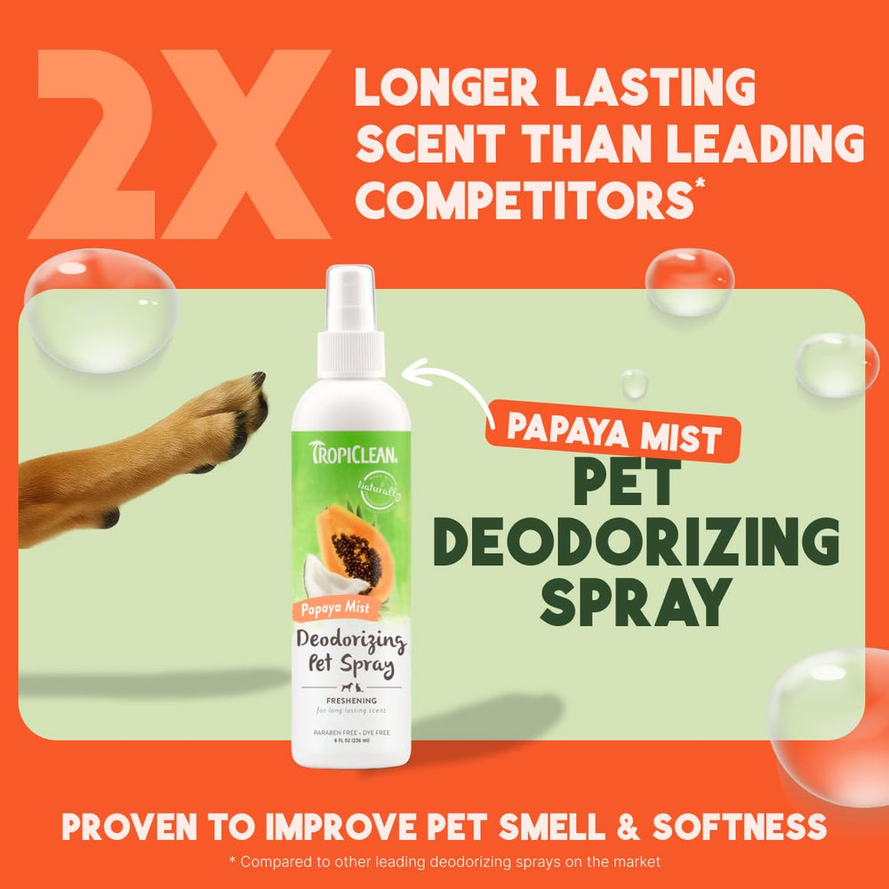 Spray desodorante TropiClean para perros con papaya y coco, refresca entre paseos