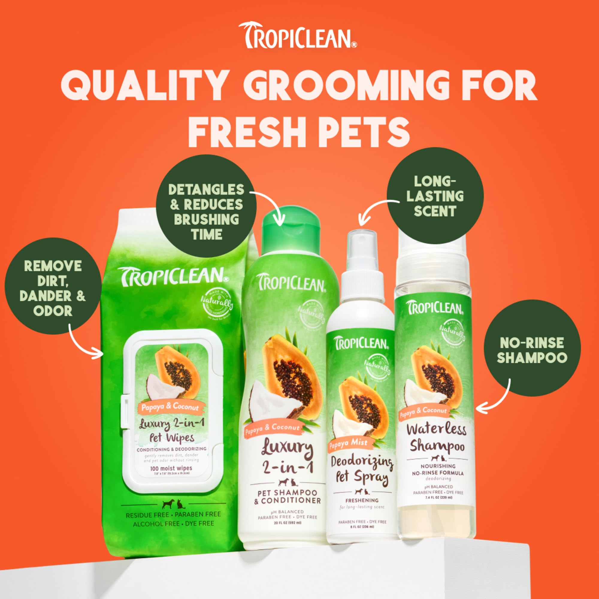 Toallitas TropiClean libre de crueldad para perros y gatos.