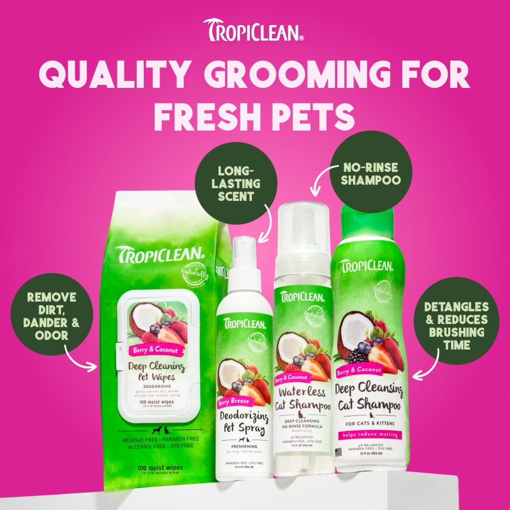 TropiClean toallitas uso diario mascotas, práctica para limpieza rápida.