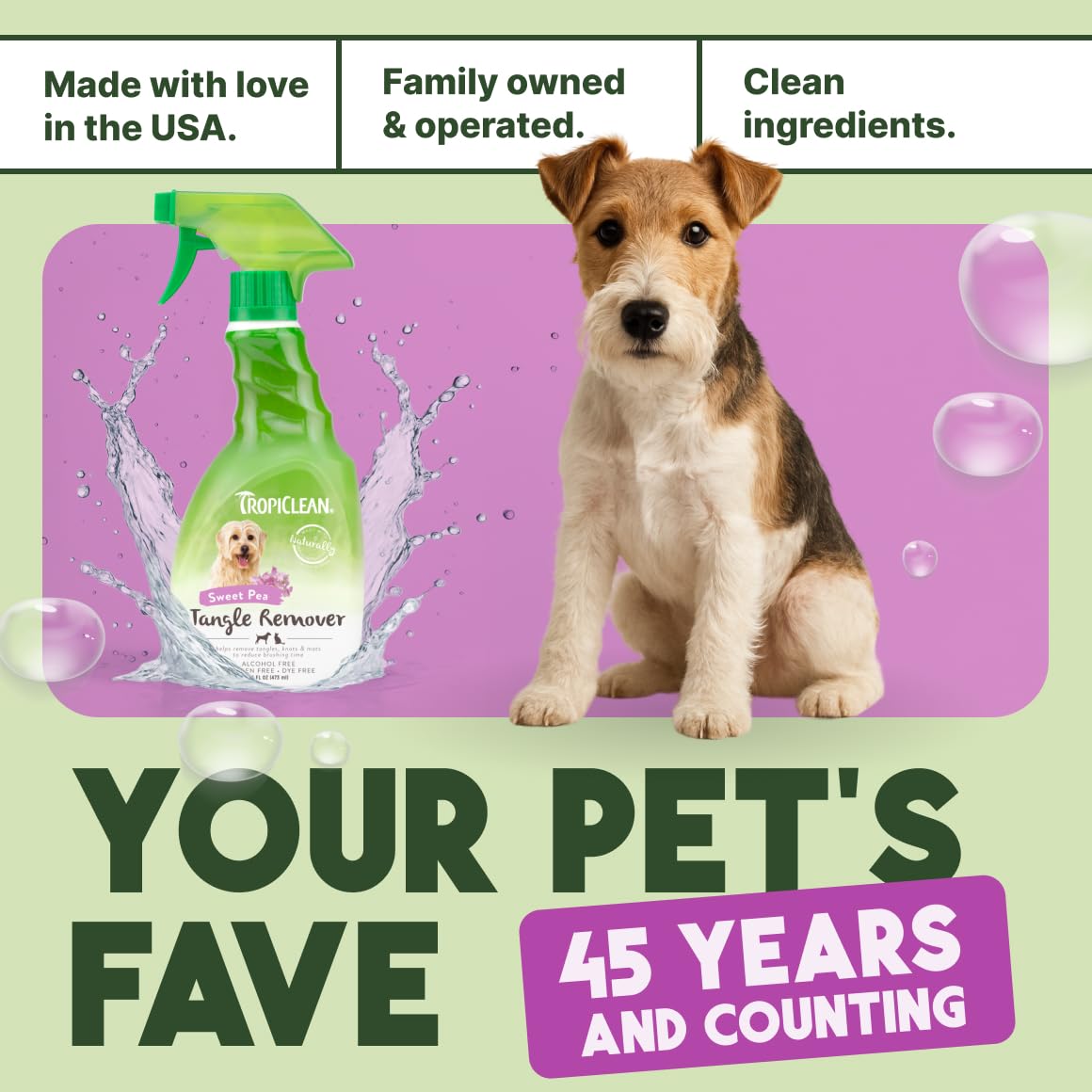 TropiClean uso doméstico con mascota, cepillado rápido en casa.