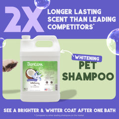 TropiClean Whitening Dog Shampoo lather demonstrates easy cleansing and refreshing scent