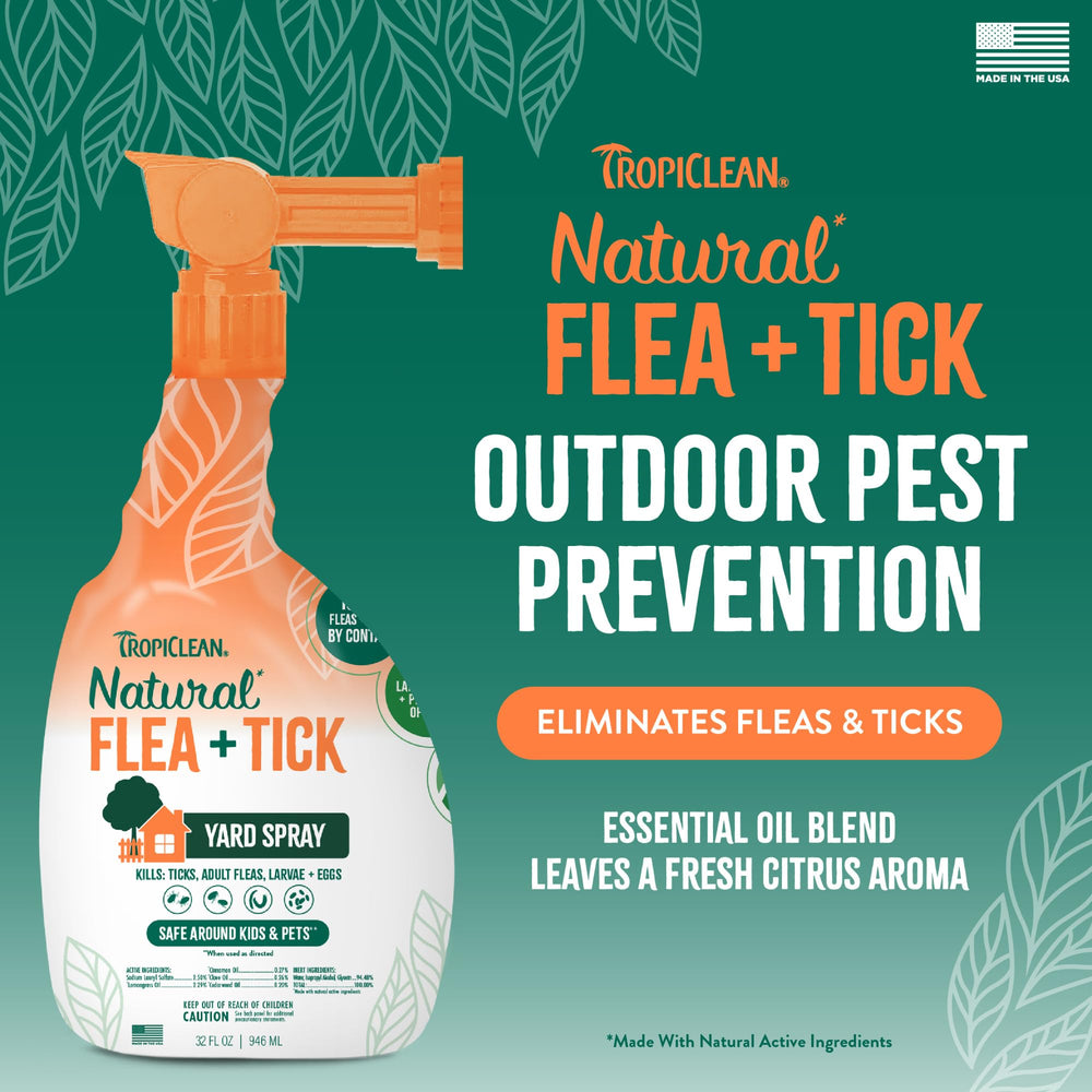 TropiClean yard-sprayer-on-hose demonstrates even coverage for pest protection.