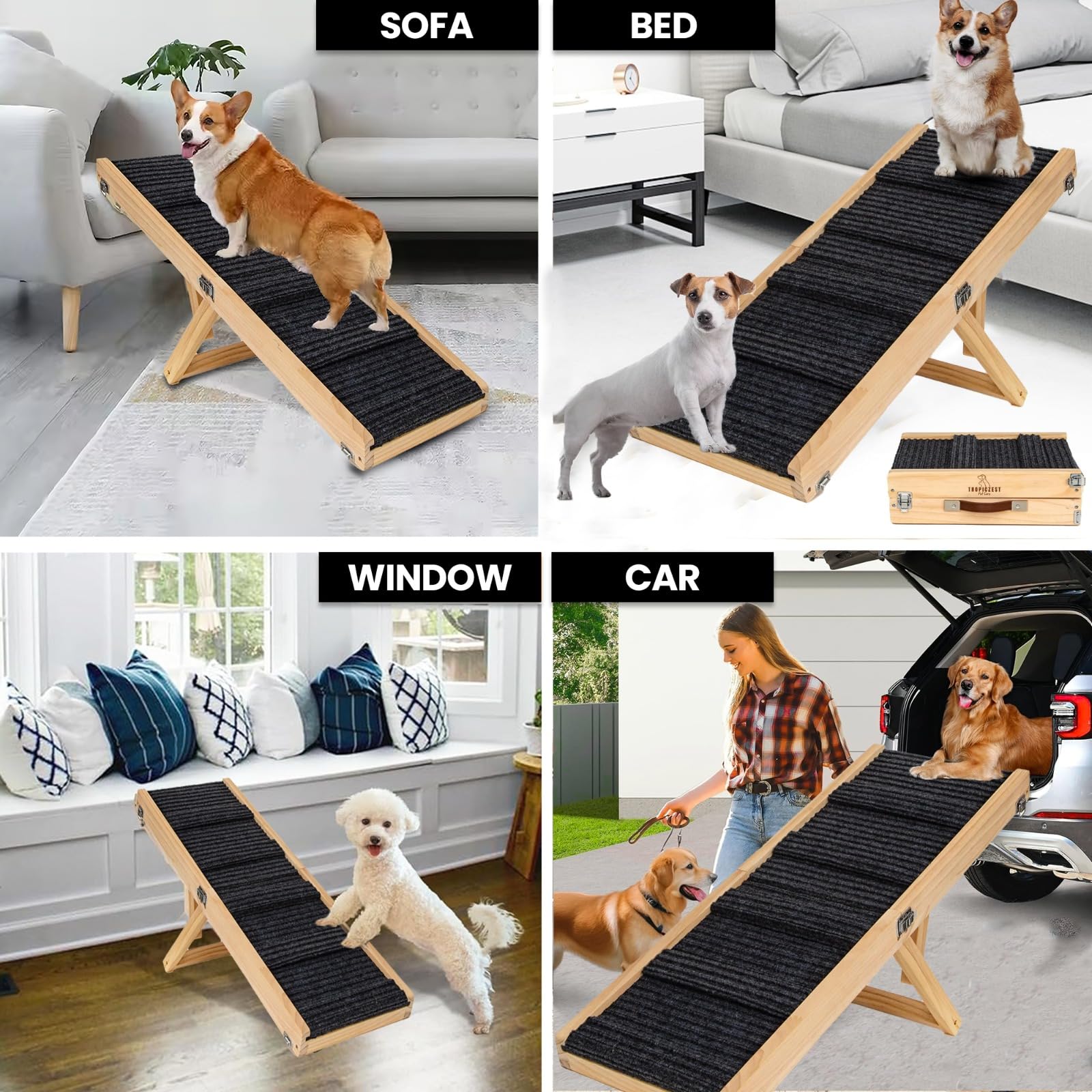 Tropiczest small dog ramp gray-sturdy-frame supports up to 40 pounds