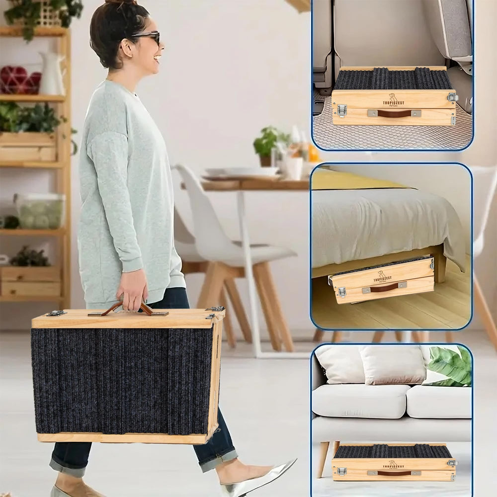 Tropiczest small dog ramp leather-handle enables travel-ready portability
