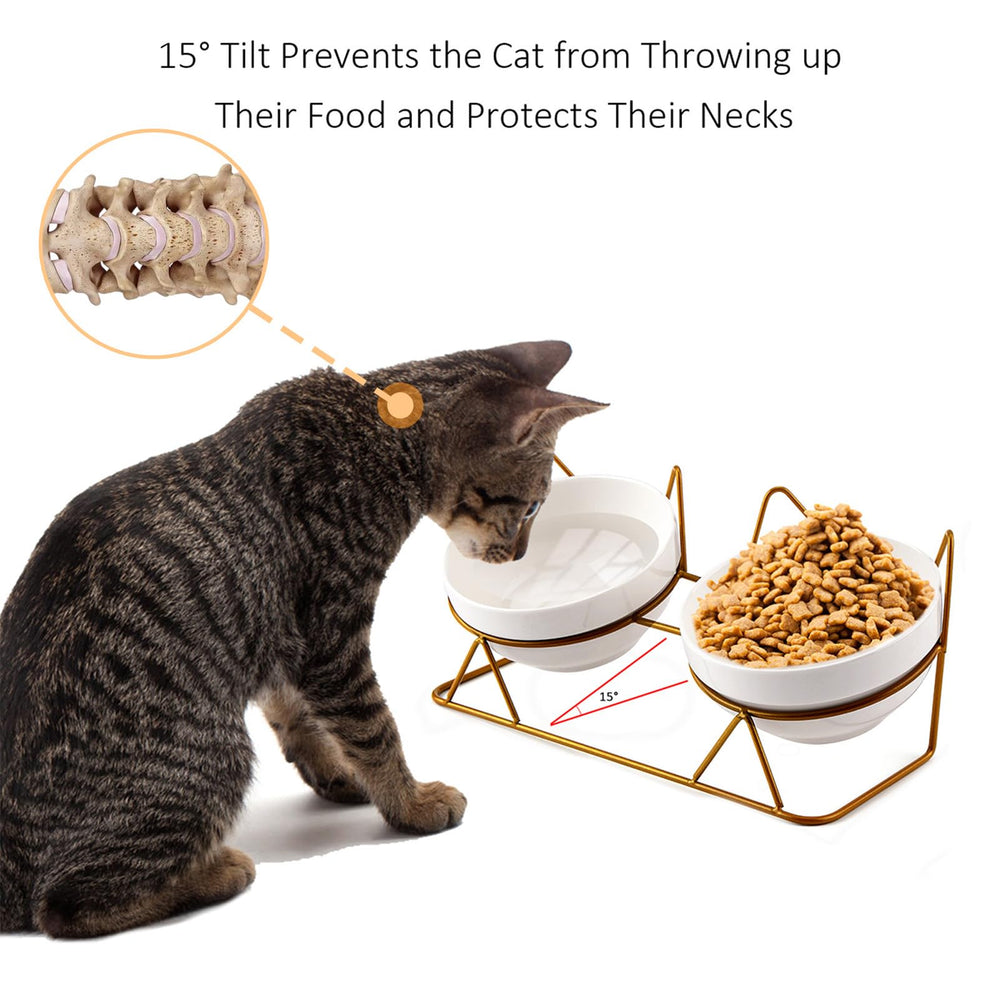 Trosetry double ceramic bowls provide separate food and water to keep mess down.