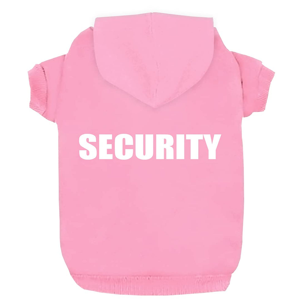 Trudz PET Security dog hoodie pink front view with warm cotton blend for chilly walks.