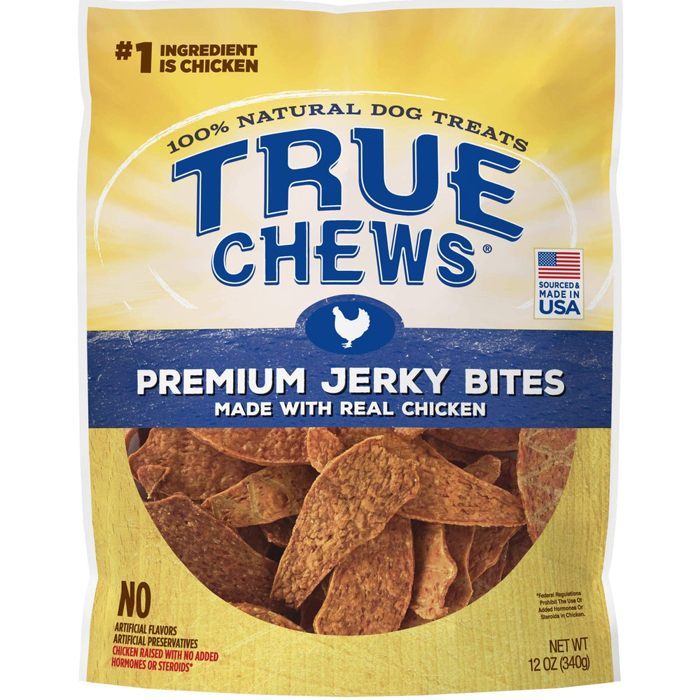 True Chews Chicken Jerky Bites bag front—premium dog treat suitable for everyday rewards.