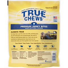 True Chews chicken jerky bites ingredients panel—natural core for healthy, tasty dog snacks.