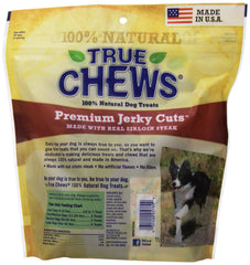 True Chews Jerky Cuts Sirloin bite close-up savory texture for dogs.