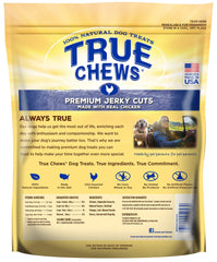 True Chews Premium Jerky Cuts chicken tender chunks close-up highlighting real chicken as the main ingredient.