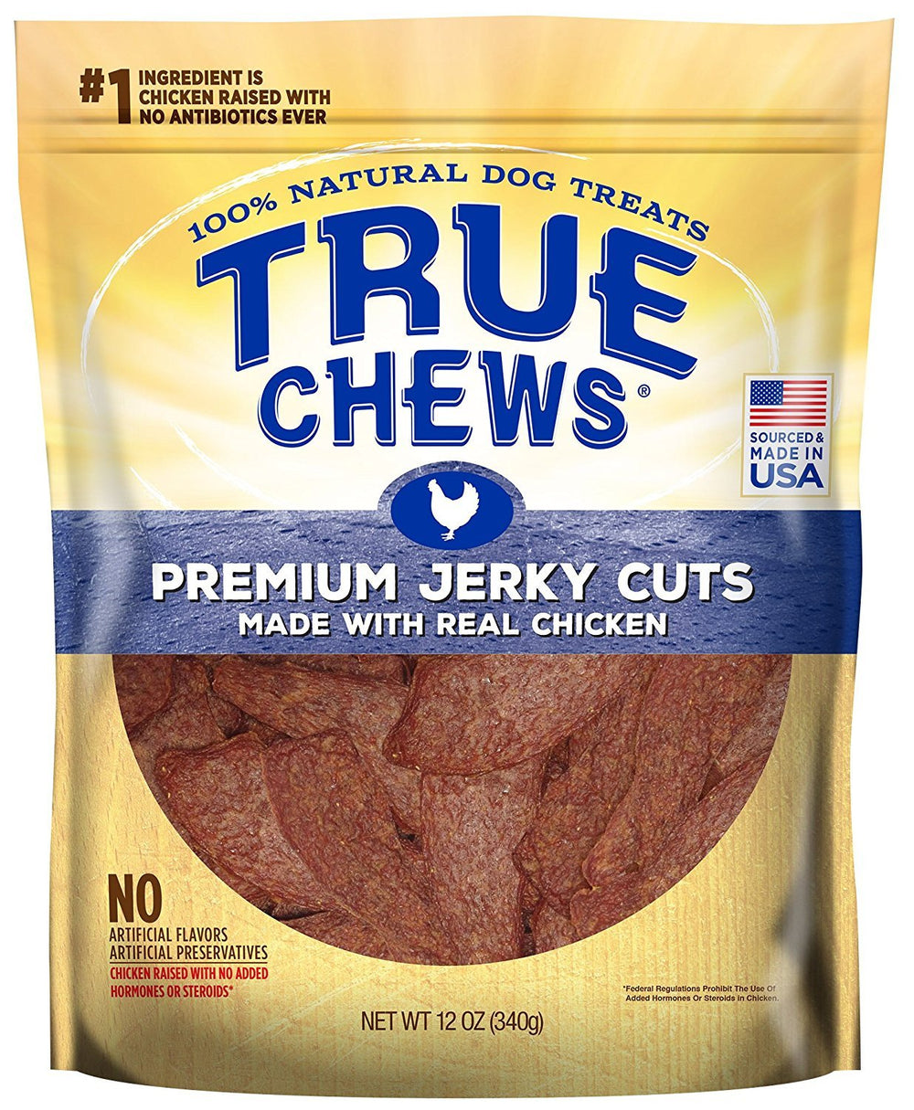 True Chews Tyson chicken fillets closeup reveals tender jerky texture for dogs.