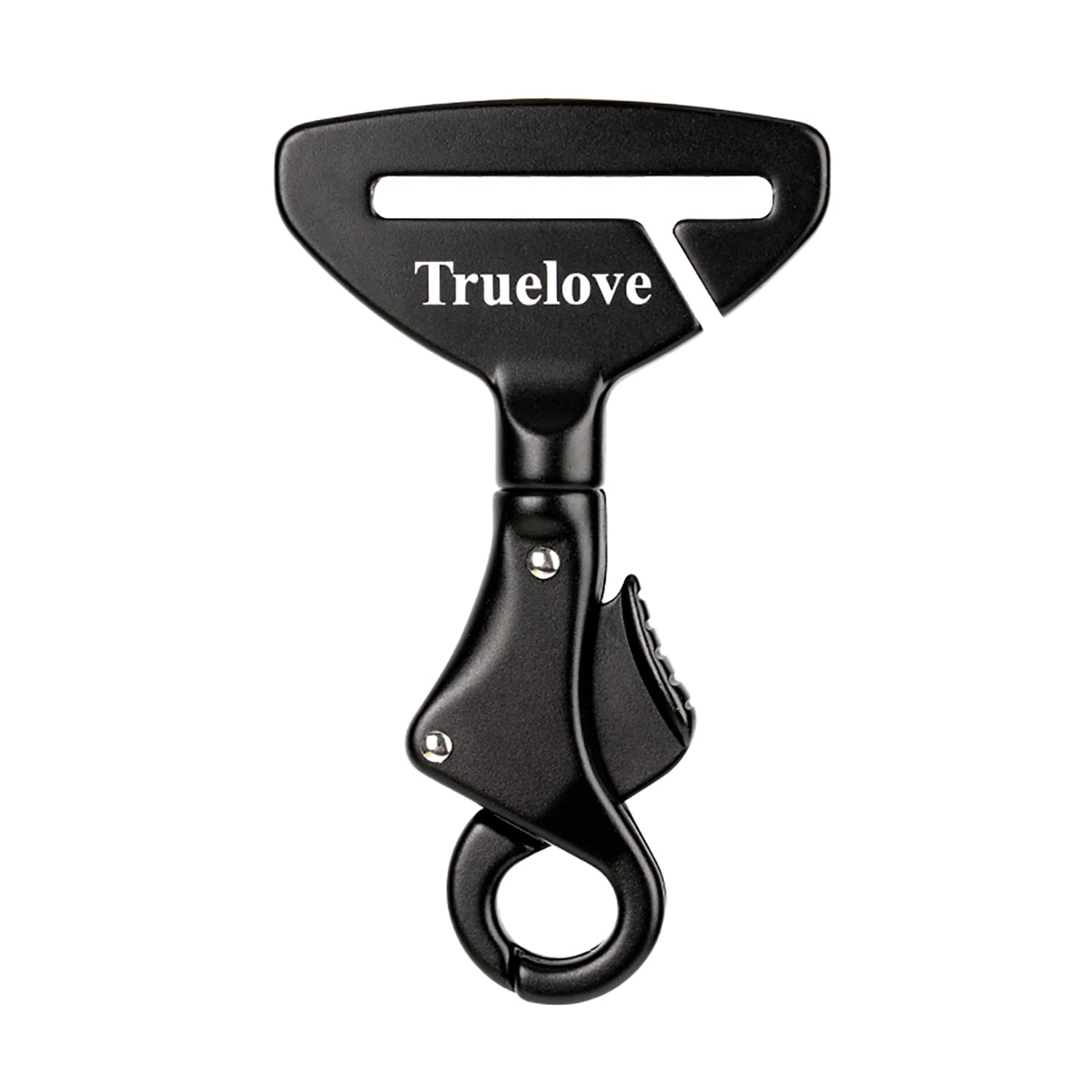 TRUE LOVE buckle close-up shows aviation aluminum build for durability and safety.