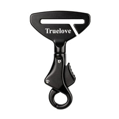TRUE LOVE buckle close-up shows aviation aluminum build for durability and safety.