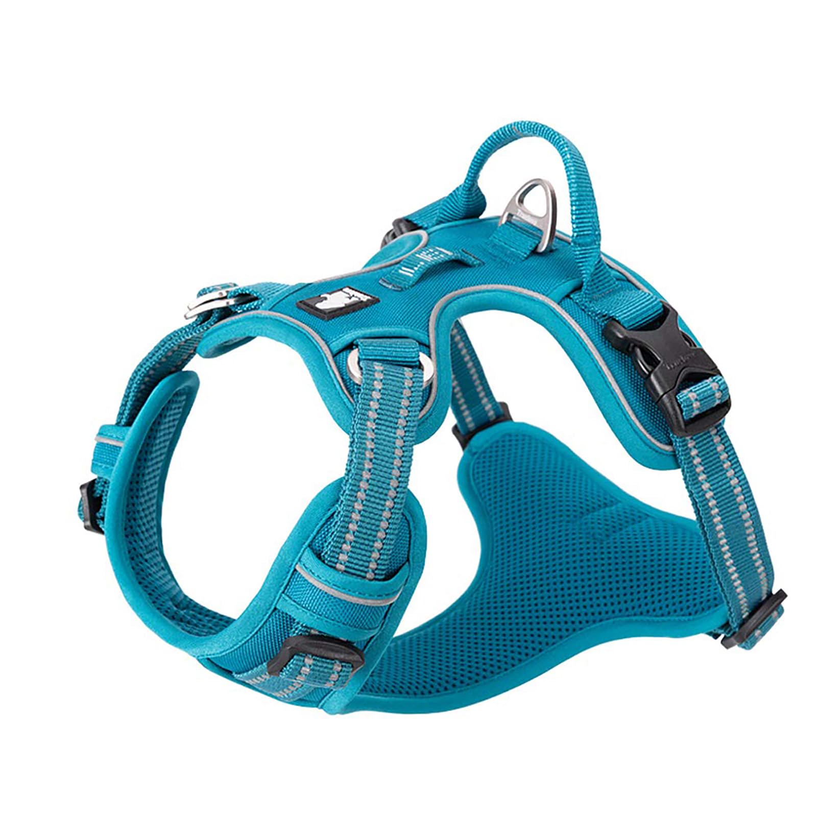 TRUE LOVE dog harness blue front view highlighting no-pull design for easier walks