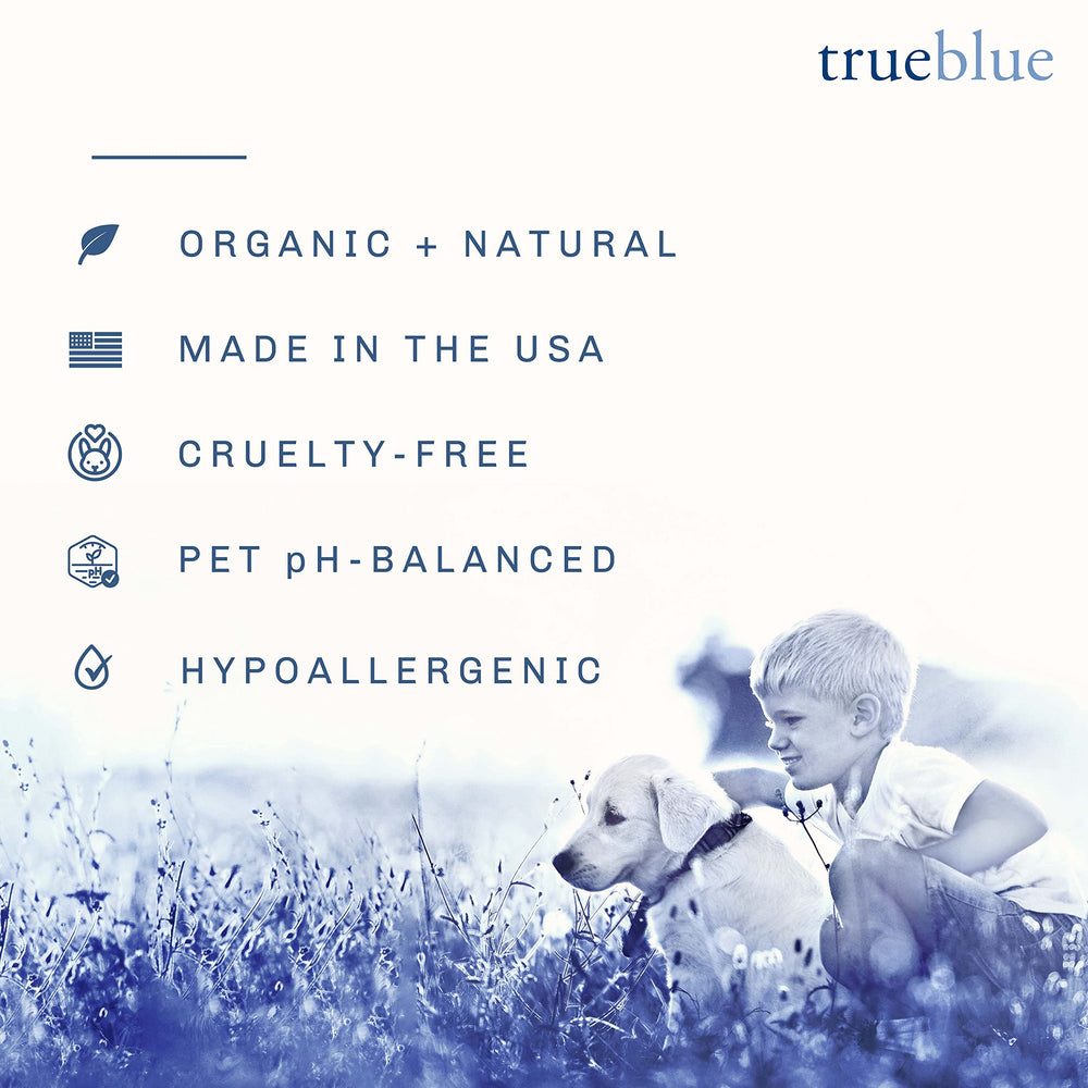 TrueBlue Grapefruit & Chamomile ingredients bottle highlights organic botanicals.