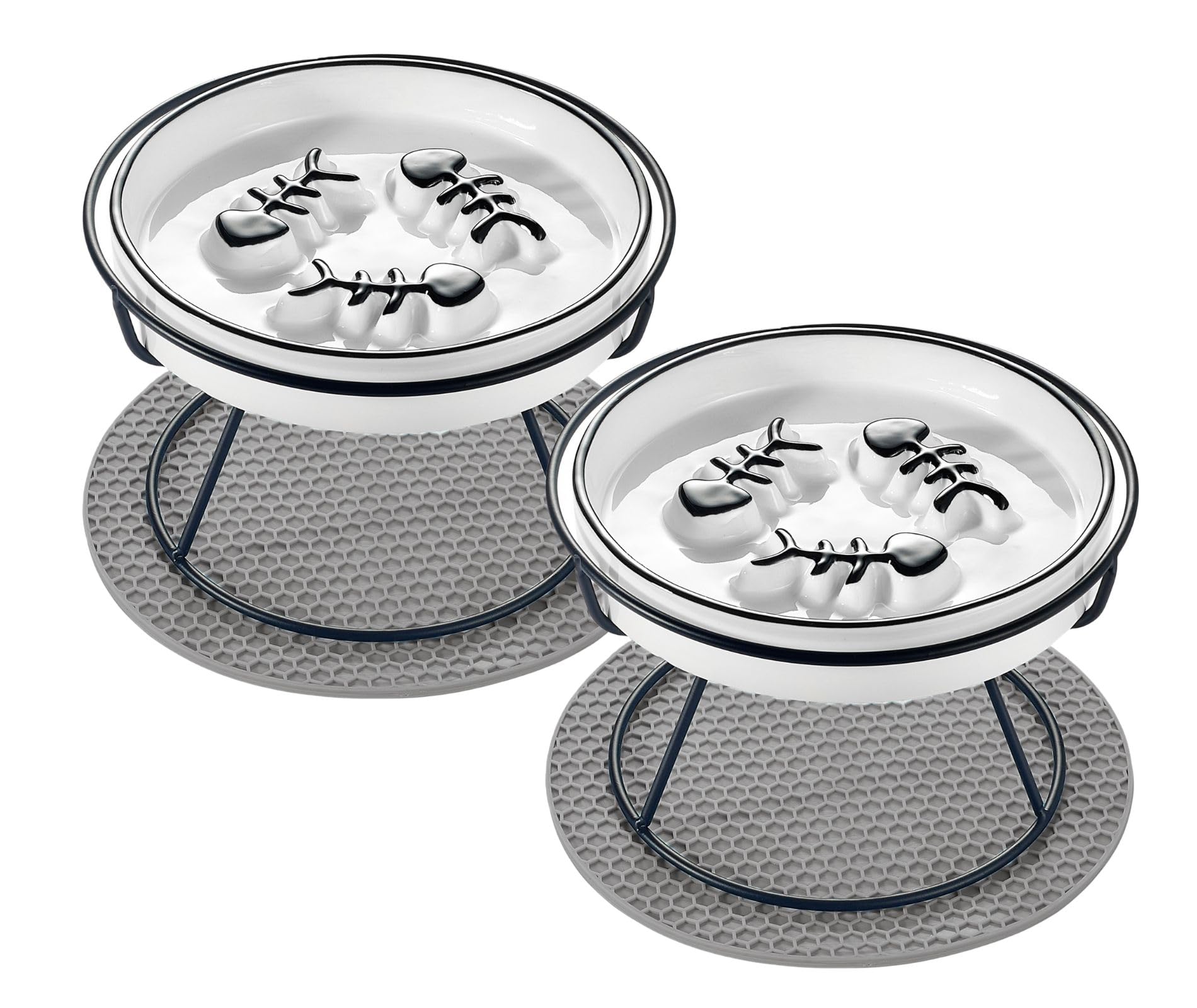 TRUNDISAN 2pcs raised cat bowl plate helps slow meals and reduce vomiting.