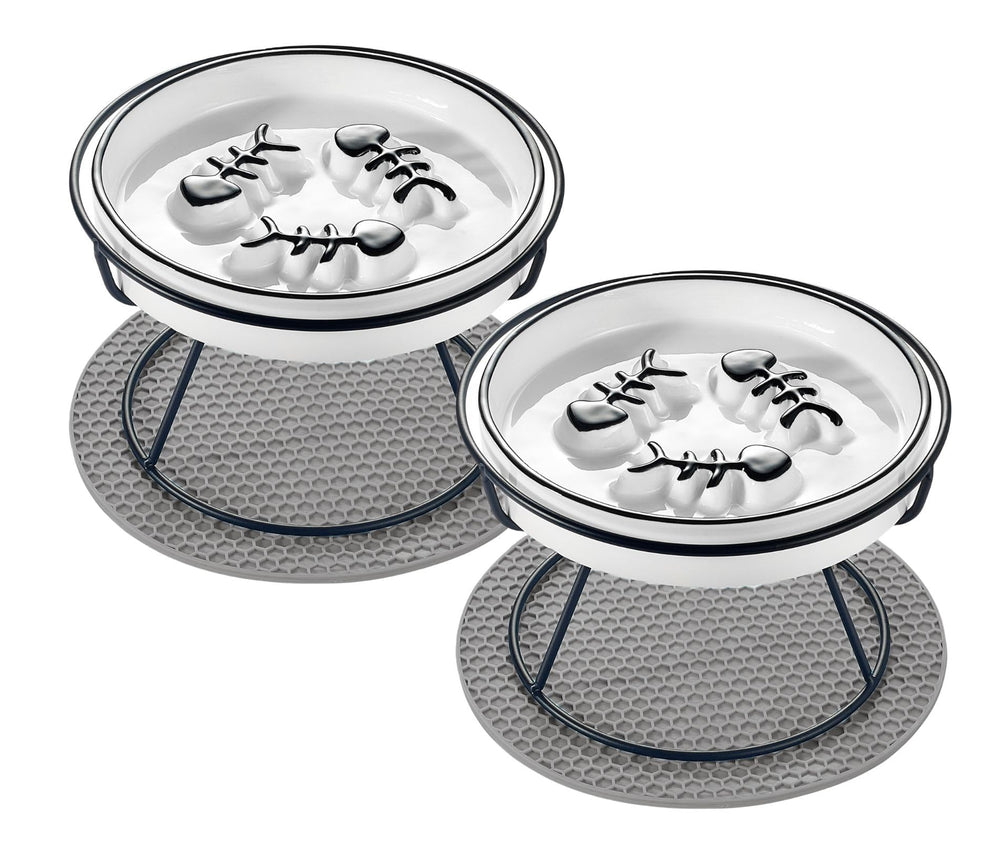 TRUNDISAN 2pcs raised cat bowl plate helps slow meals and reduce vomiting.