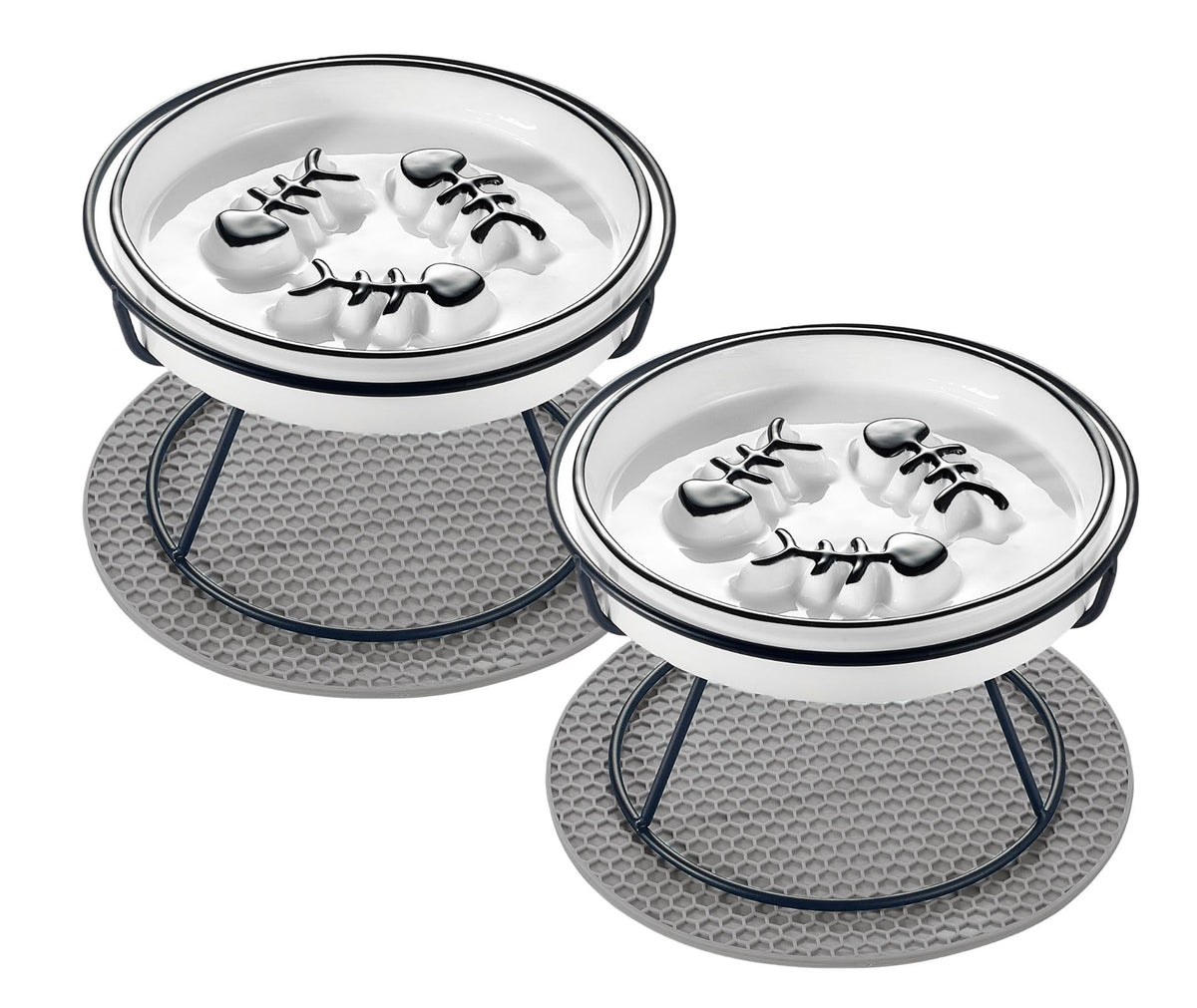 TRUNDISAN 2pcs raised cat bowl plate helps slow meals and reduce vomiting.