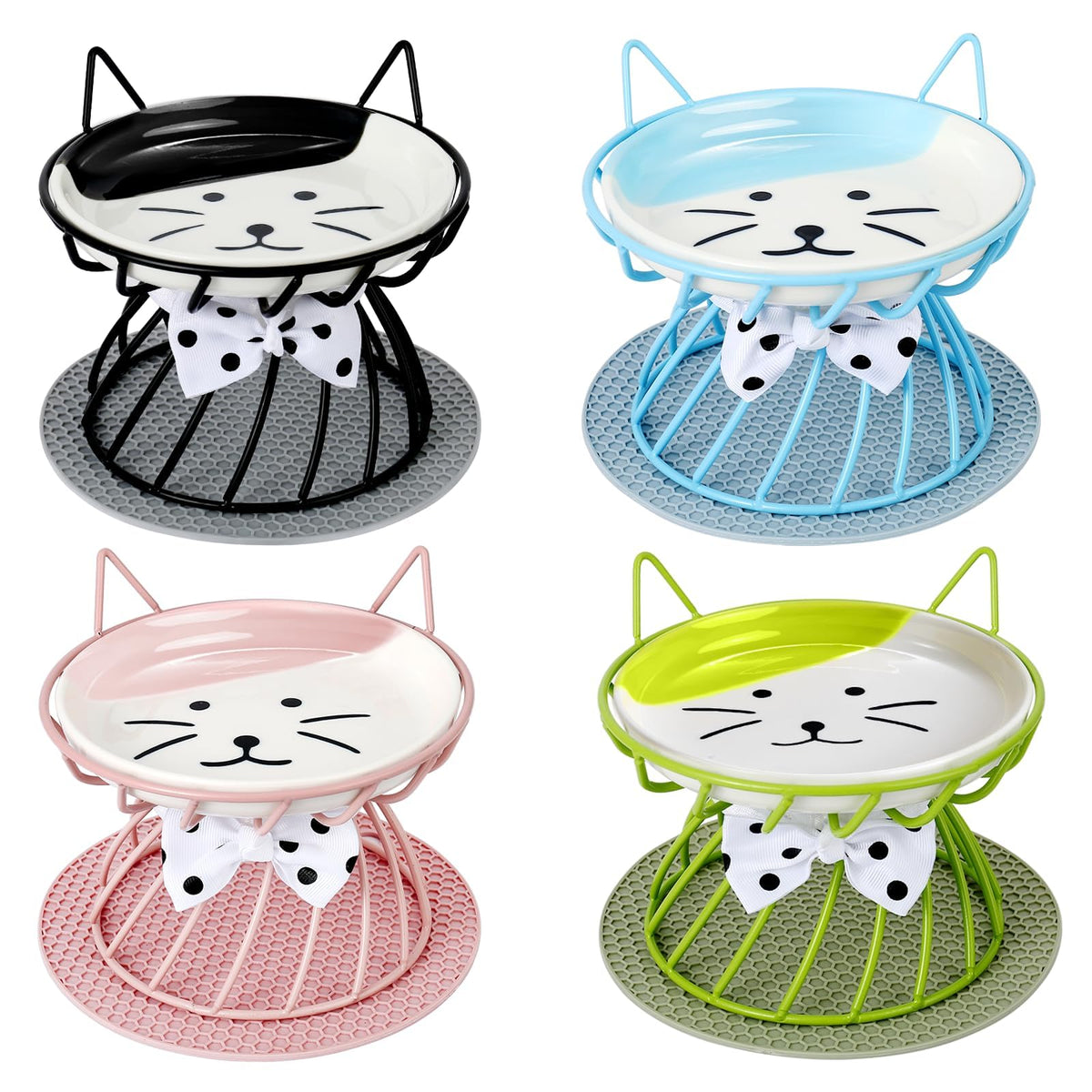 TRUNDISAN 4-in-1 elevated pet bowls with stand and mat for mess-free feeding