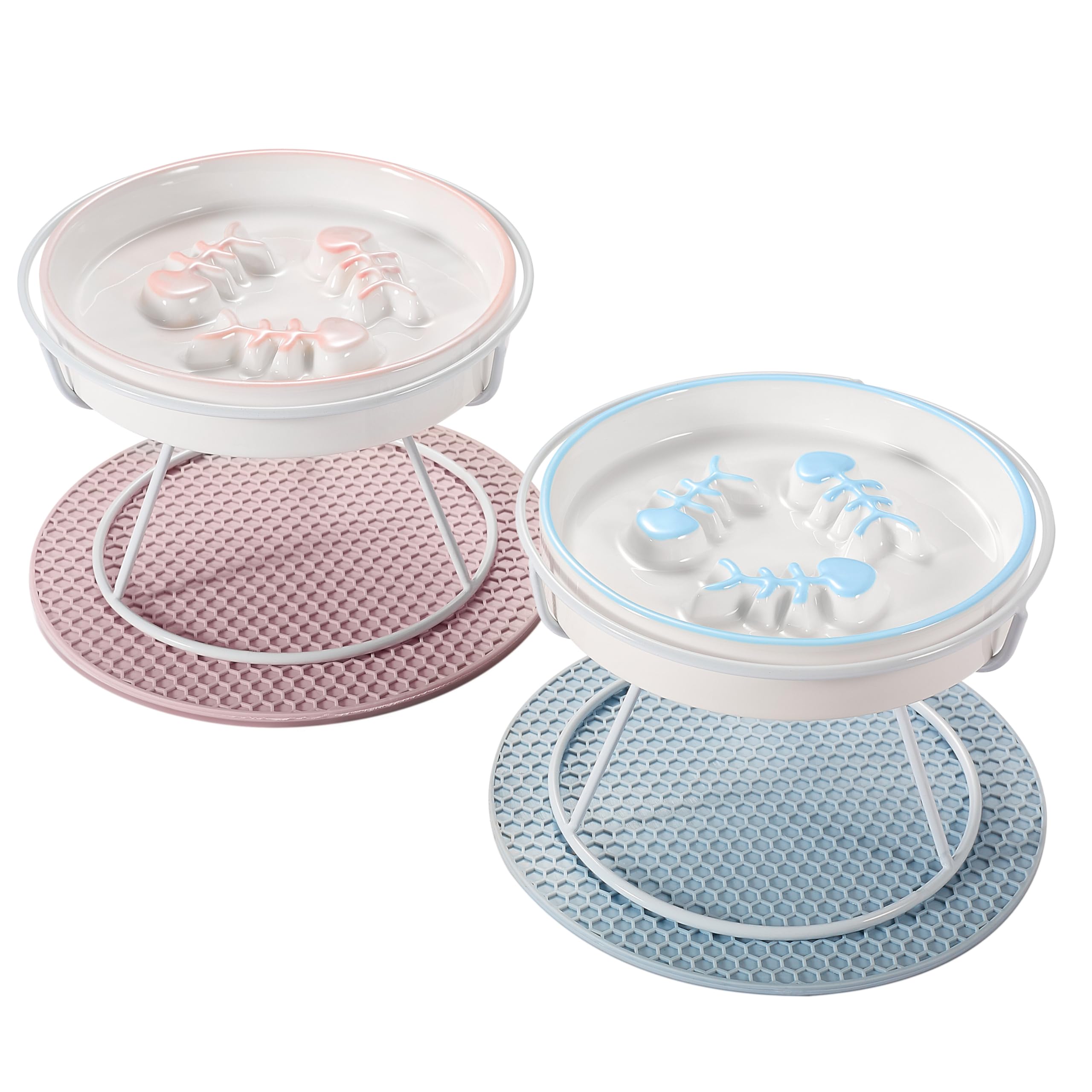 TRUNDISAN ceramic cat slow feeder pair on elevated stand reduces vomiting risk