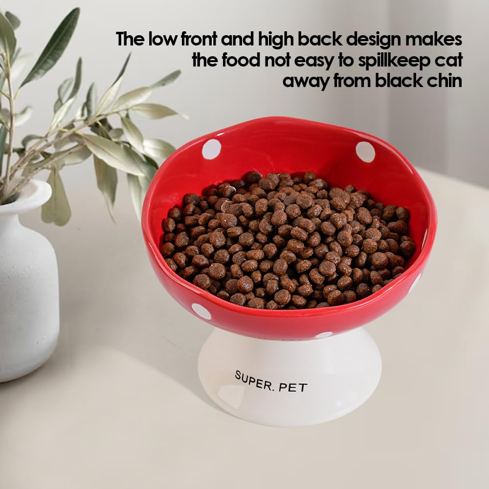 TRUNDISAN ceramic elevated mushroom cat bowls dishwasher-safe material image communicates easy cleaning.