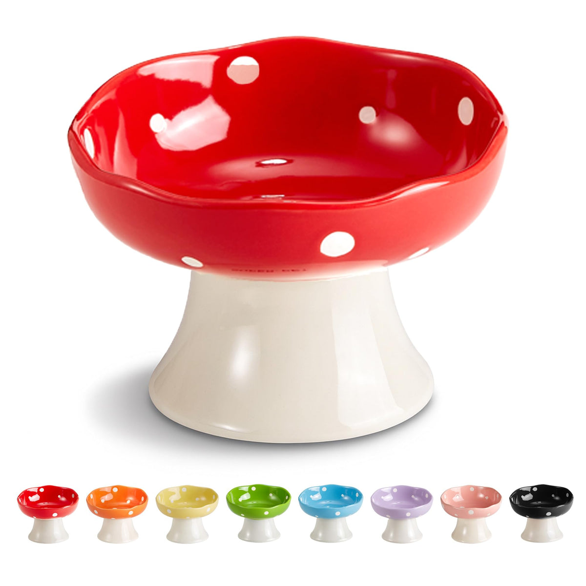 TRUNDISAN ceramic elevated mushroom cat bowls top view showcases ergonomic tilt for easy feeding.