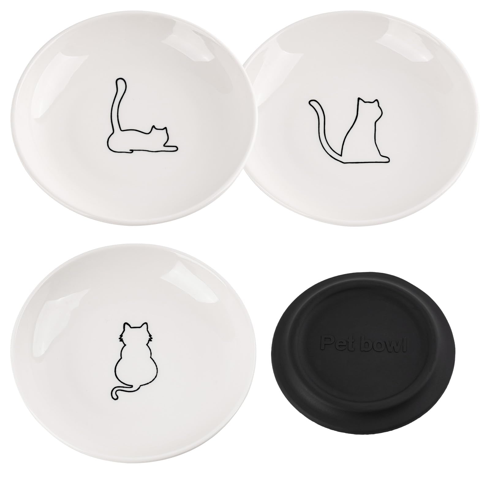 Conjunto TRUNDISAN de tres cuencos cerámicos para gatos, ideal para alimentación diaria.