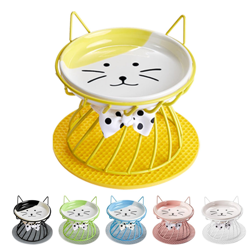 TRUNDISAN elevated cat bowls with metal stand reduce floor mess during meals.