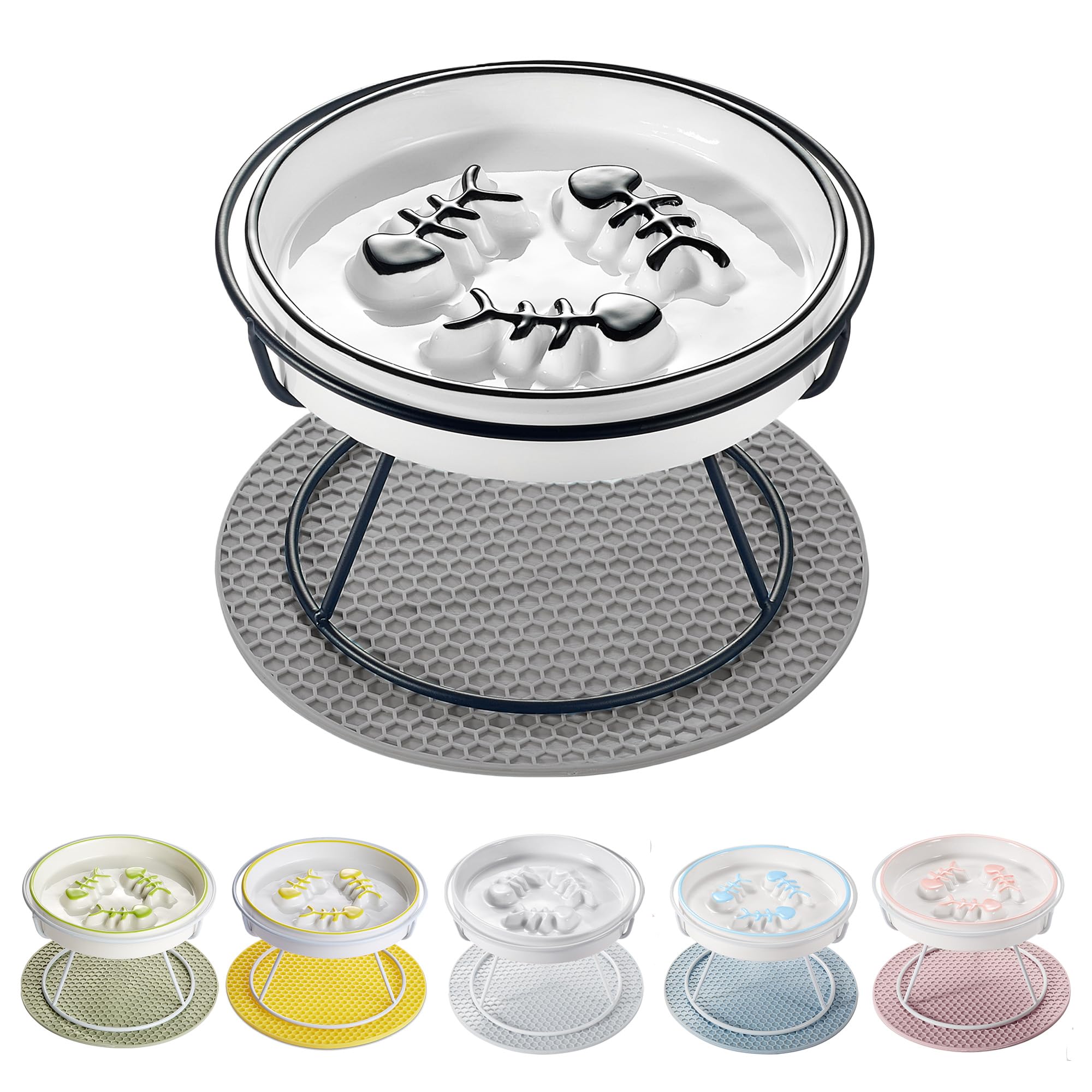 TRUNDISAN elevated cat slow-feeder bowl closeup highlights safe ceramic material and digestion aid.