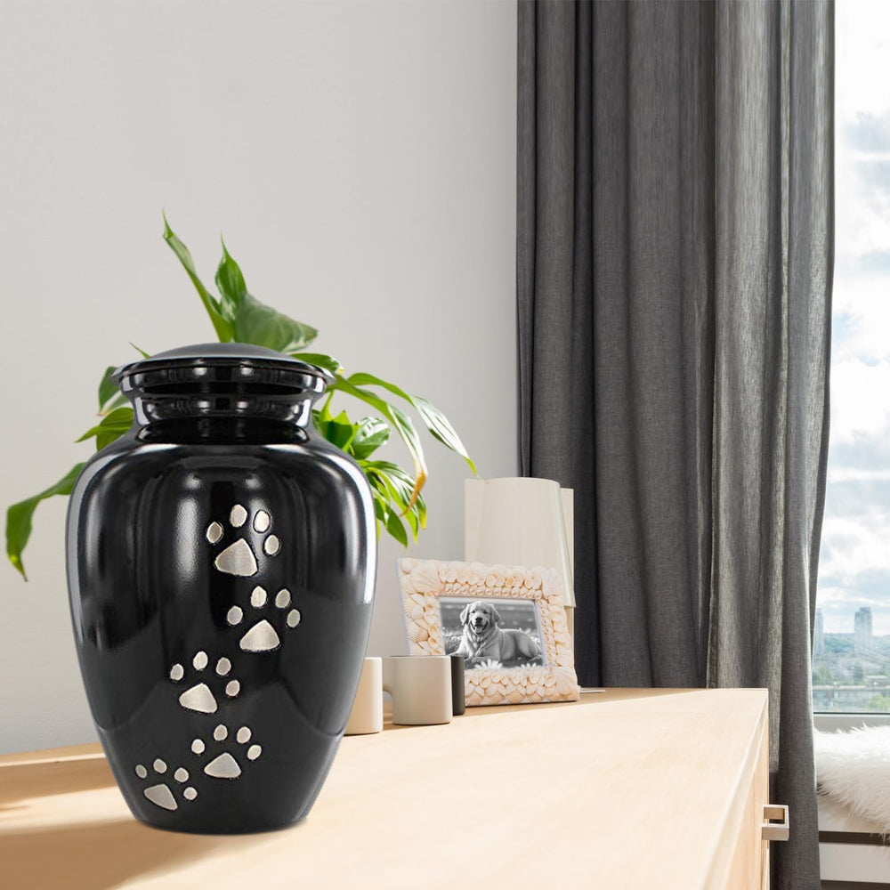 Trupoint Memorials large pet urn on display in a calm home setting.
