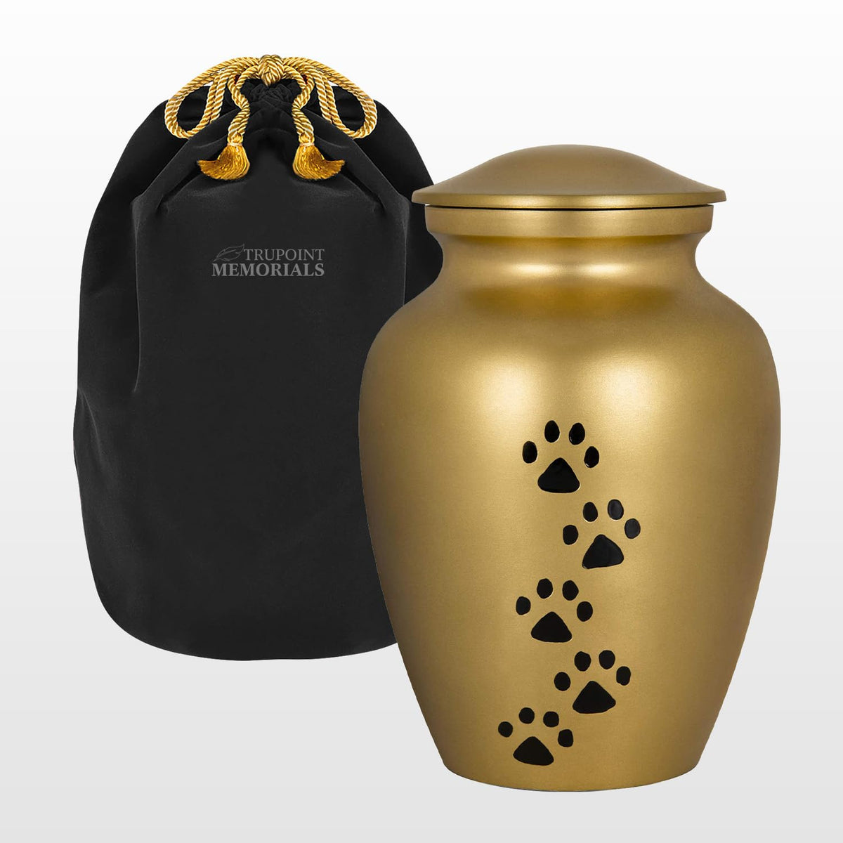 Trupoint Memorials large pet urn with paws print gold provides a lasting memorial for pets.