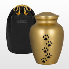 Trupoint Memorials large pet urn with paws print gold provides a lasting memorial for pets.