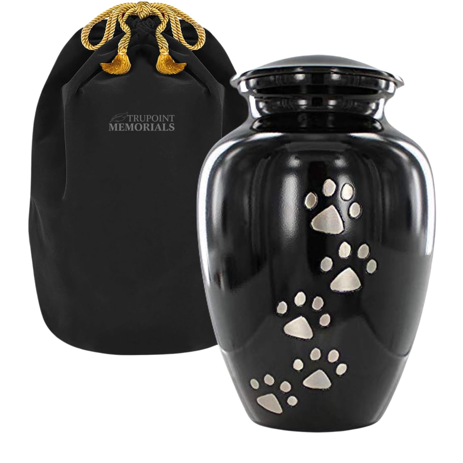 Trupoint Memorials large pet urn front view with paw print for lasting memories.